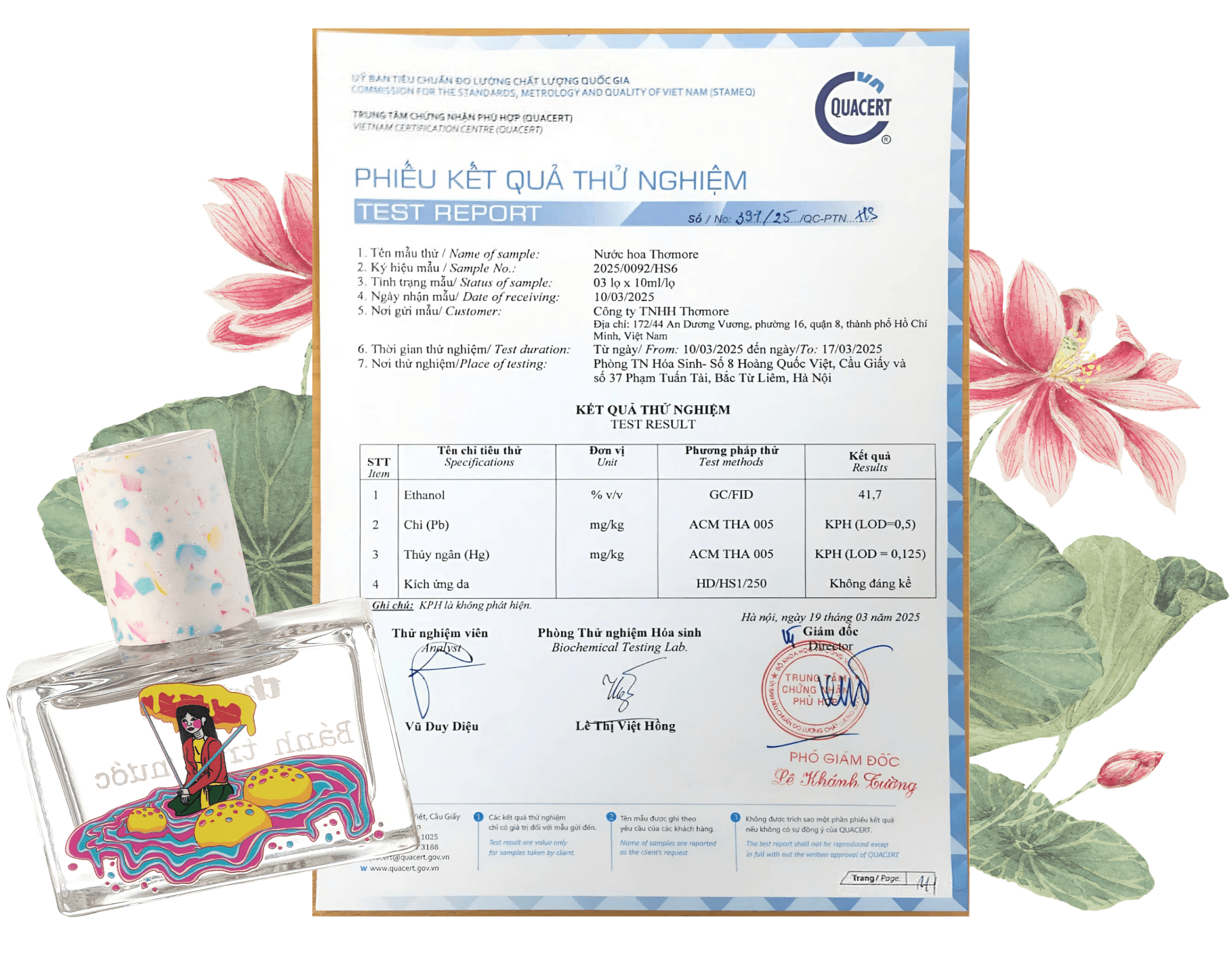 nuoc hoa thomore chung nhan kiem nghiem dat chuan