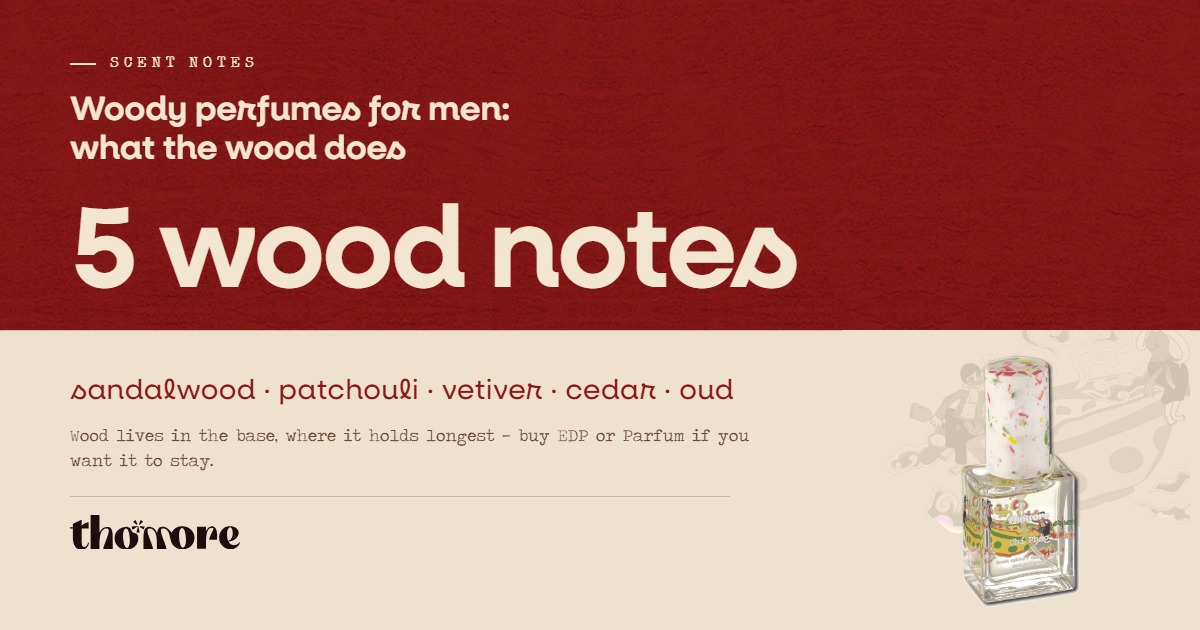 Woody Perfumes for Men: 5 Wood Notes and 5 Bottles to Know 2 Thomore card: woody perfumes for men, five wood notes