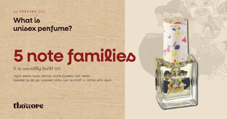 Thomore card: what is unisex perfume, five note families it is built on