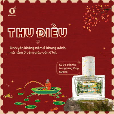 Thu Điếu mang hương thơm ngọt thanh, tinh tế với đào, hoa mộc tê, hoa nhài và gỗ tuyết tùng. Tìm hiểu mùi hương gợi cảm giác bình yên, thanh lịch từ Thơmore.