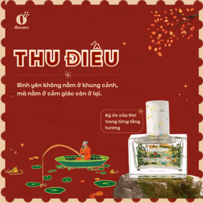 Thu Điếu mang hương thơm ngọt thanh, tinh tế với đào, hoa mộc tê, hoa nhài và gỗ tuyết tùng. Tìm hiểu mùi hương gợi cảm giác bình yên, thanh lịch từ Thơmore.